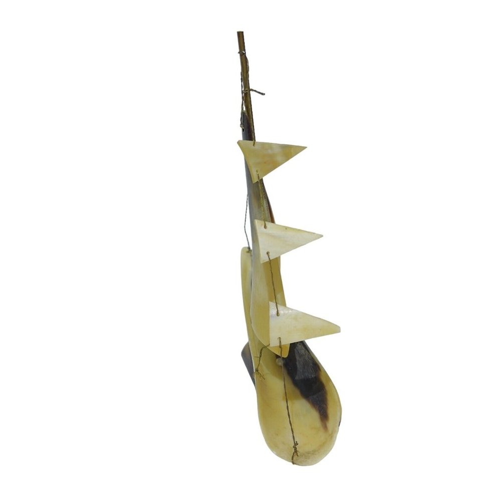 VTG Nautical Folk Art 6.5”x 1.5” Sailboat Horn Tabletop Decor Sailing Art - Picture 3 of 7